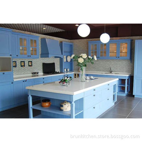 Folk Style Blue Veneering Plywood Kitchen Cabinet